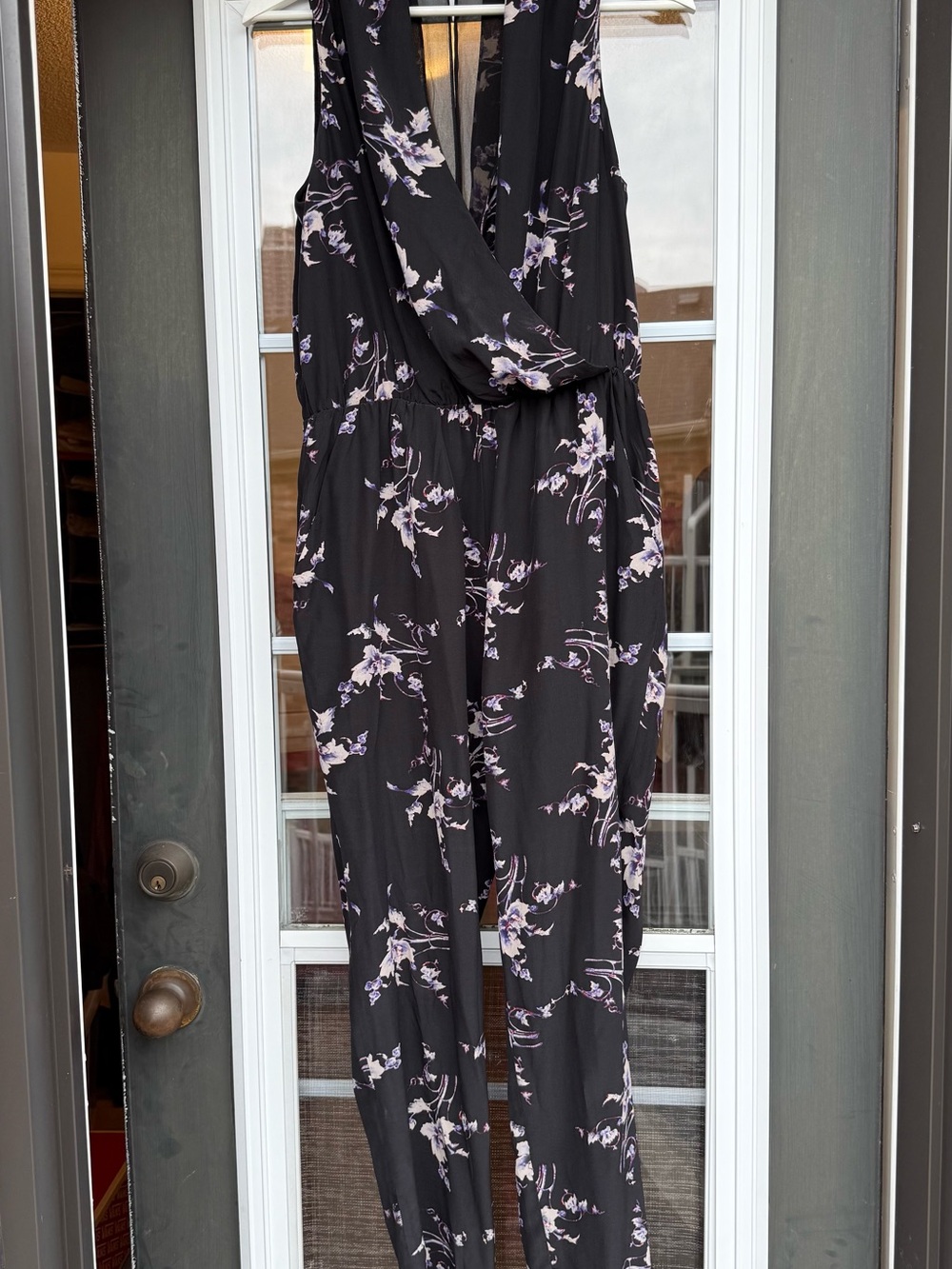Rebecca Taylor Black Floral Wrap-Front Silk Jumpsuit